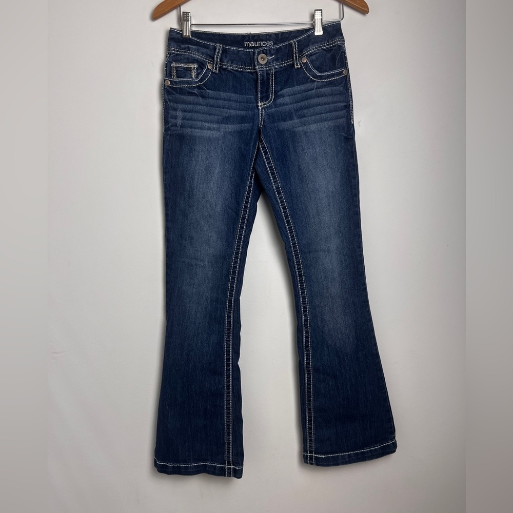Maurices Bridget Size 1/2 Y2K Thick‎ Stitch Sequin Embellished Flare Leg Jeans